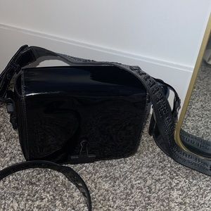 Off-White Glossy Black Patent Crossbody with Binder-Clip Accent